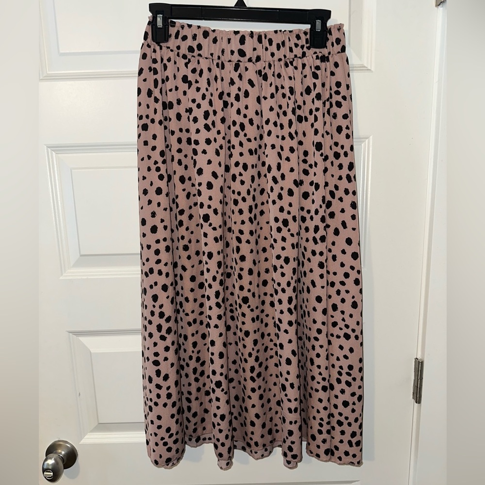 Taupe and Black Spotted Midi Skirt